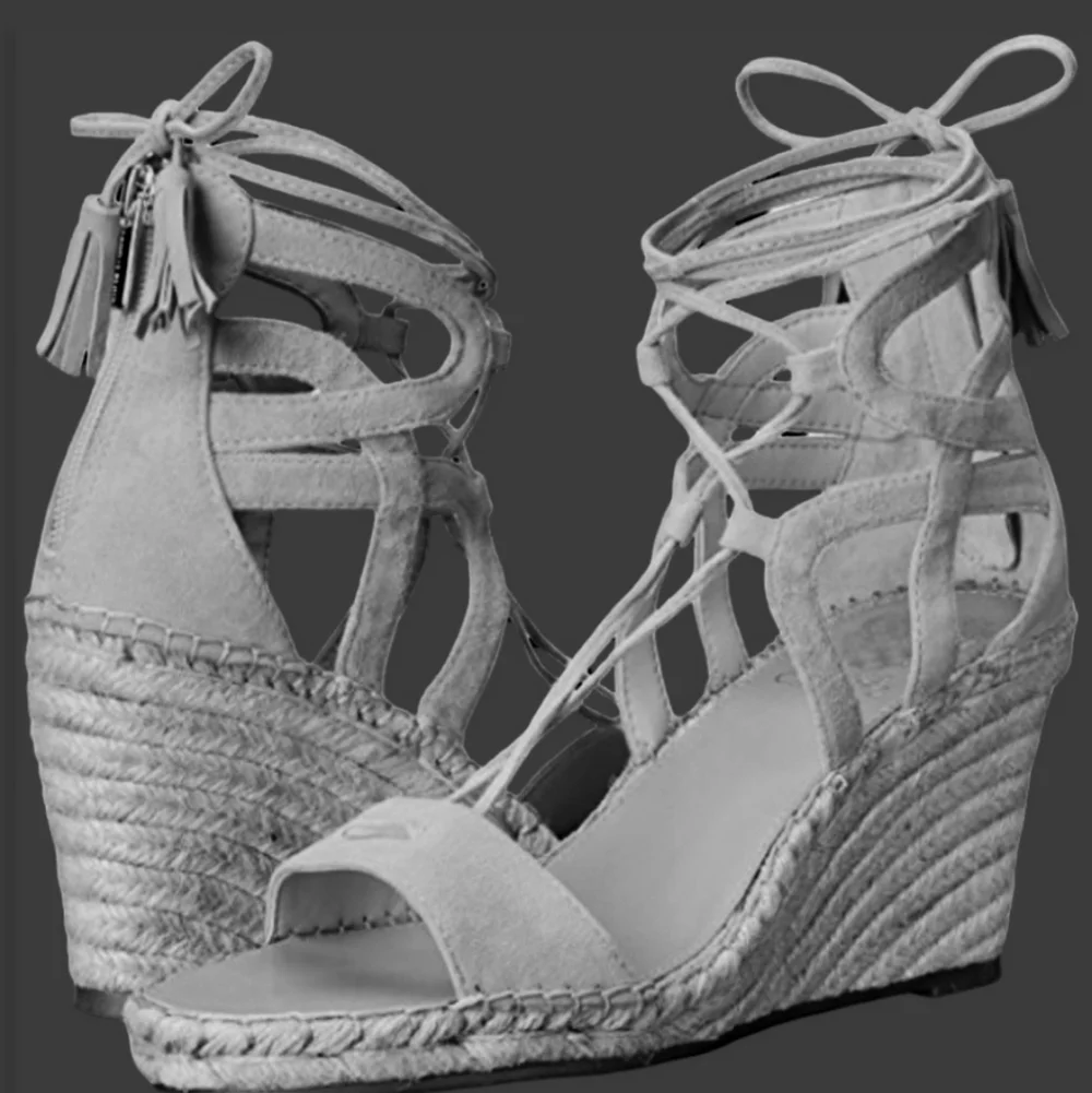 Vince Camuto Tannon Leather Ankle Zip Back Espadrille Wedge Sandals Shoes 9.5M